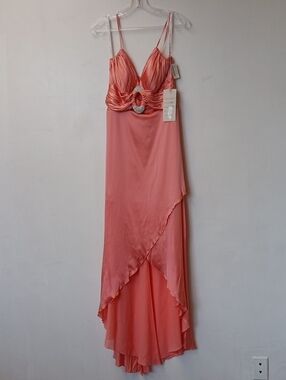 Vintage Mon Cheri Coral Satin High-Low Evening Dress
